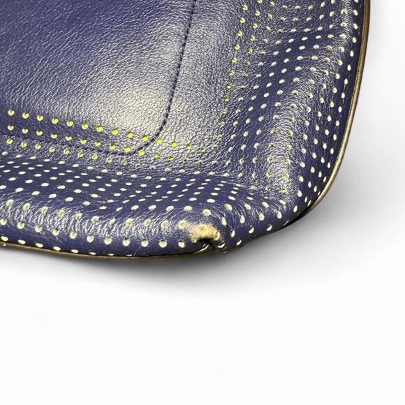 2013 Coach Legacy Navy Blue and Citrine with perforated leather Hobo Tote Bag - Picture 8 of 12